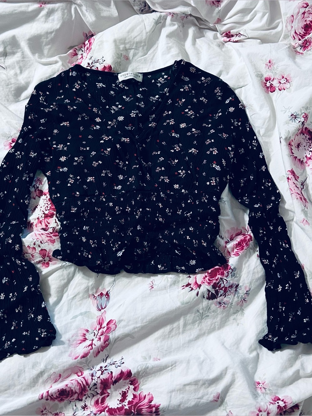 Paper Crane Long Sleeve Crop Top